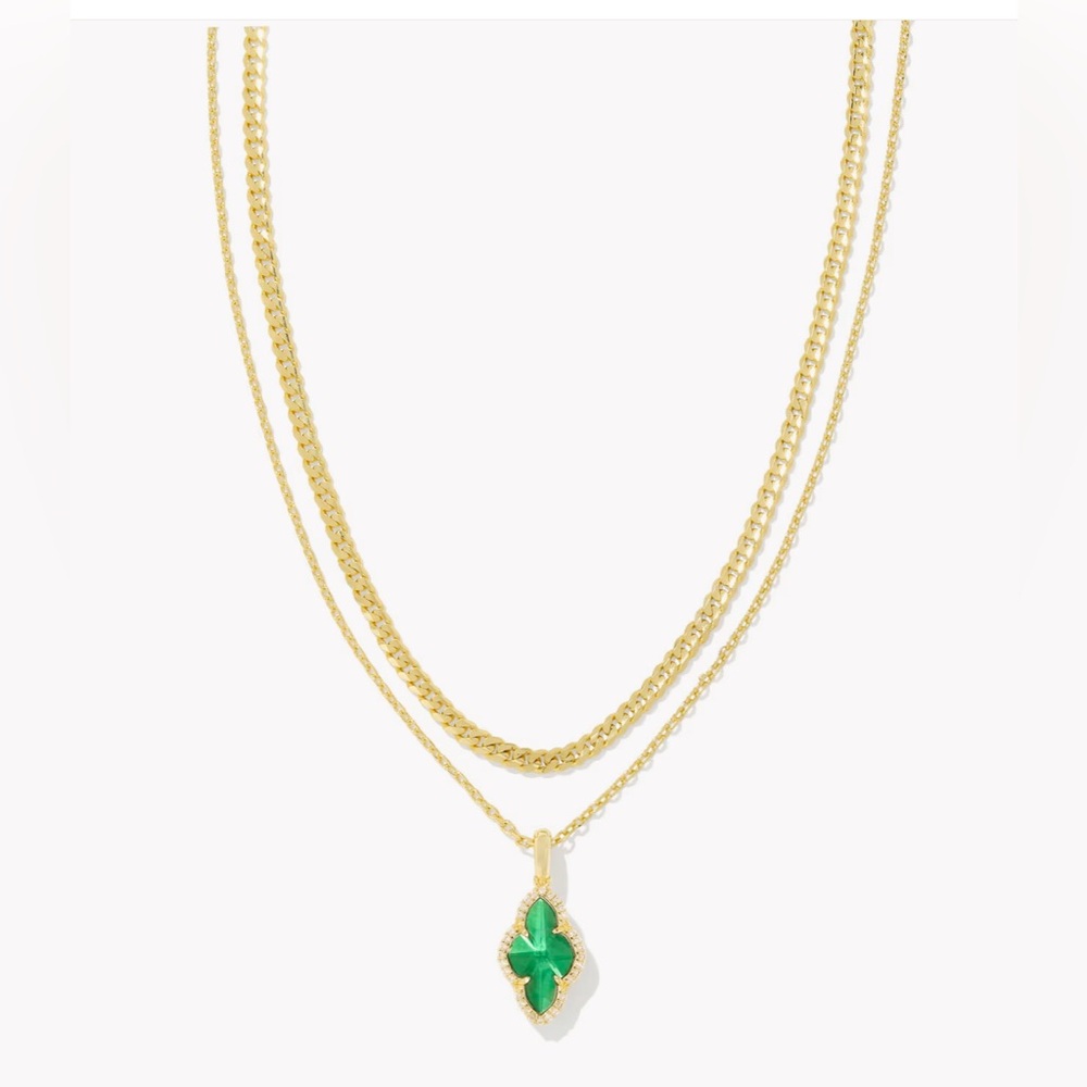 KENDRA‎ SCOTT Abbie Gold Pave Frame Multi Strand Necklace in Green Illusion NWT